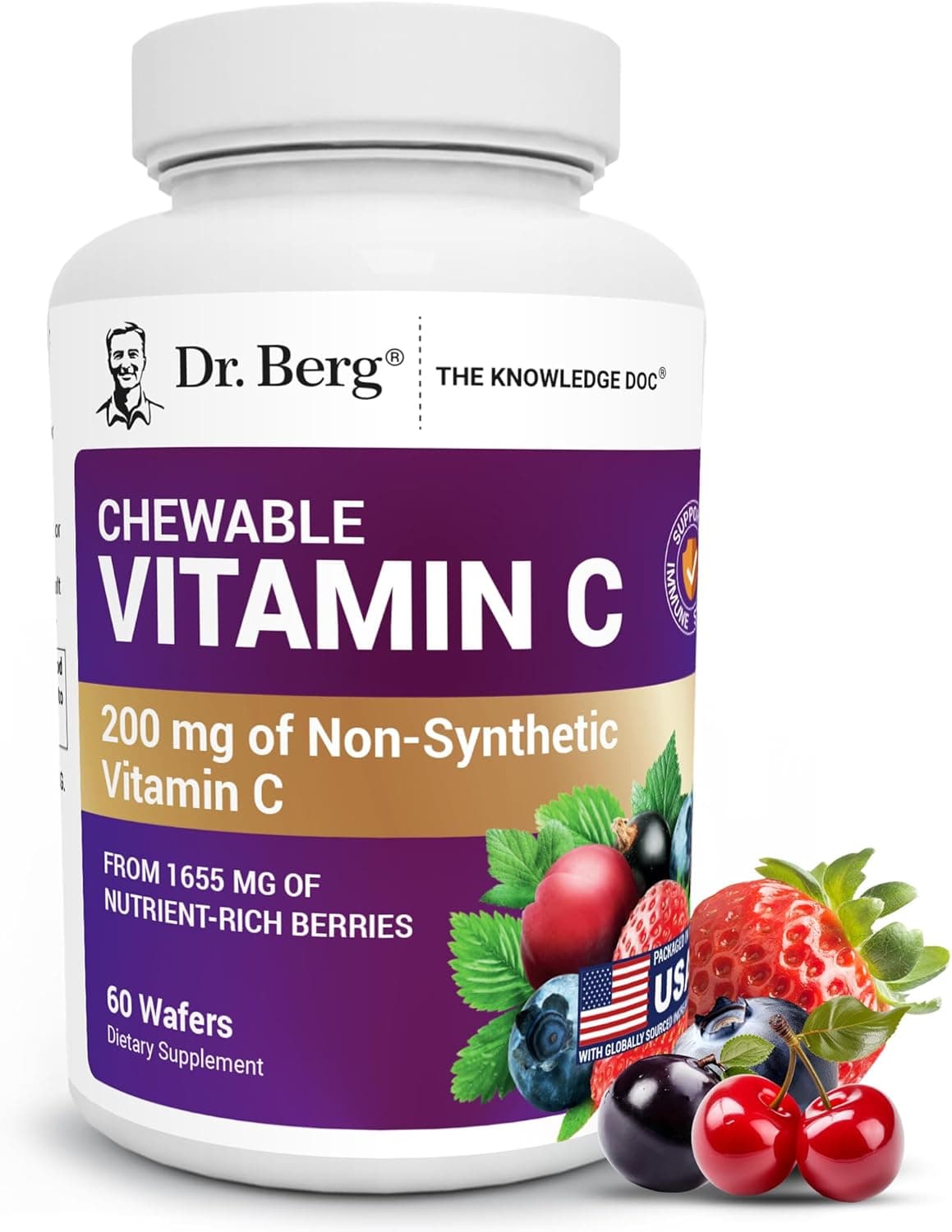 Dr Berg's Dr. Berg Chewable Vitamin C Complex | Organic Berry Blend | 60 Wafers