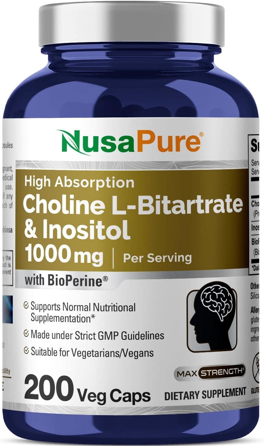 Nusapure Nusapure Choline & Inositol 1000mg - 200 Capsules