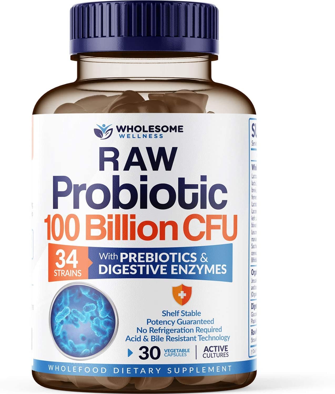 Wholesome Wellness Nutrition Wholesome Organic Probiotics 100 Billion 30 Capsules