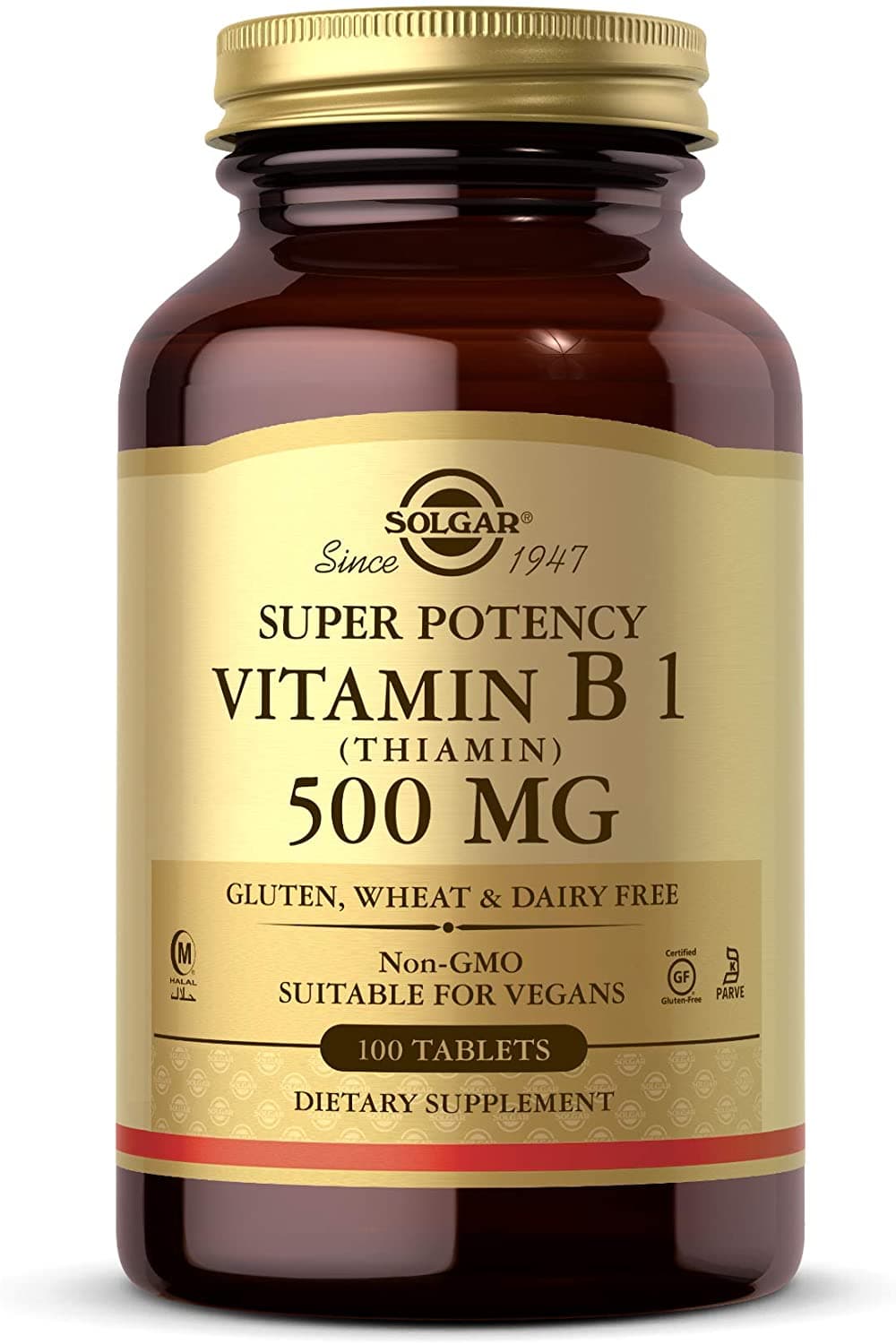 Solgar Vitamin B1 (Thiamin) 500mg Tablets | High-Strength B Complex Supplemen | 100 Tablets