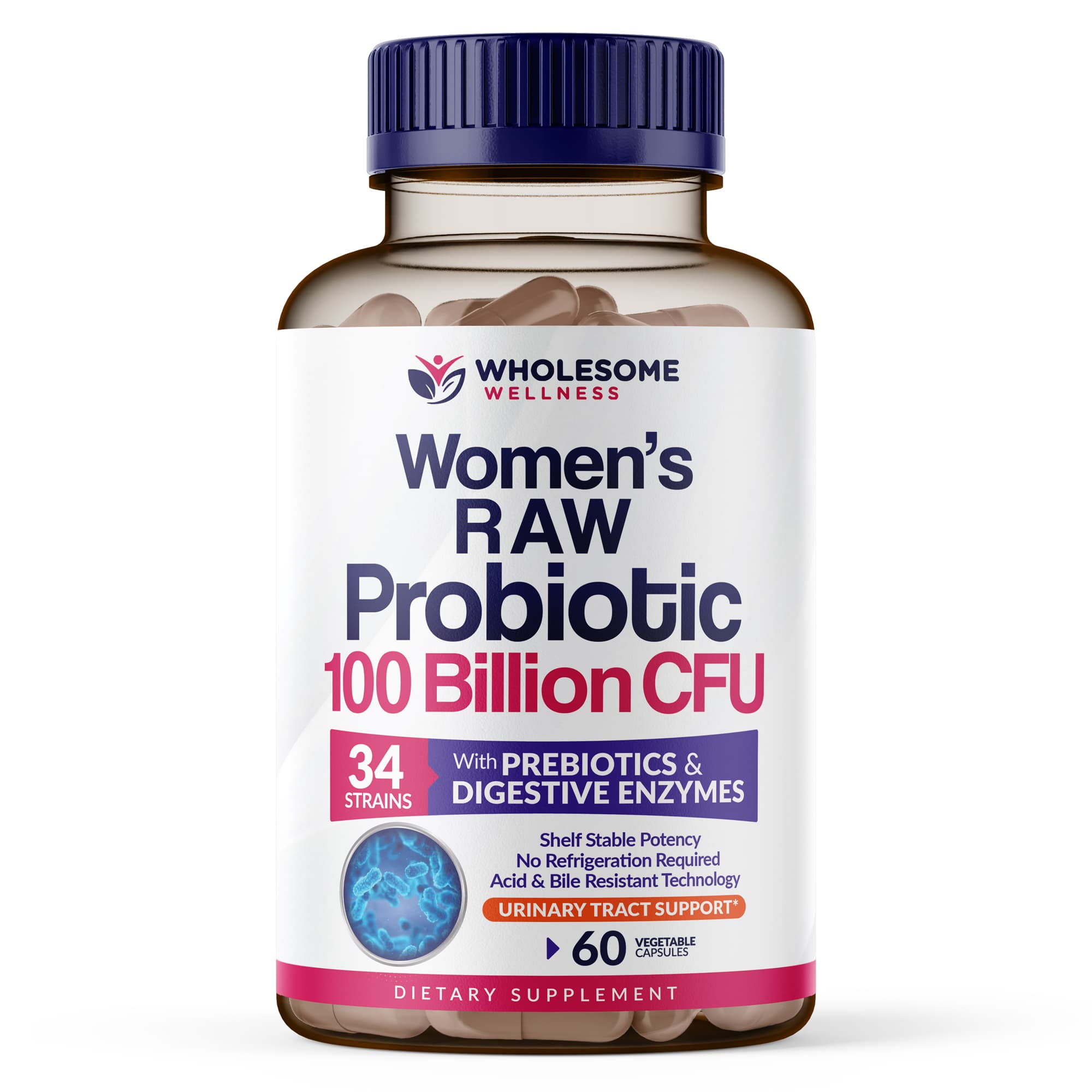 Wholesome Wellness Nutrition Wholesome Wellness, Women's Raw Probiotics 100 Billion CFU, 60 Capsules