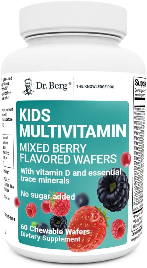 Dr Berg's Dr. Berg Kids Chewable Multivitamins | Sugar-Free Mixed Berry Vitamins | 60 Chewable Wafers