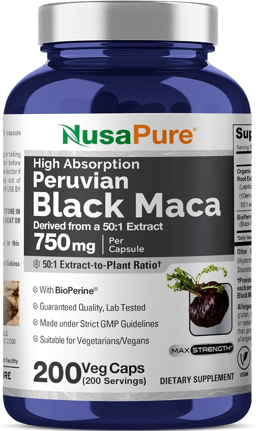Nusapure NusaPure Black Maca Root 750 mg | 200 capsules