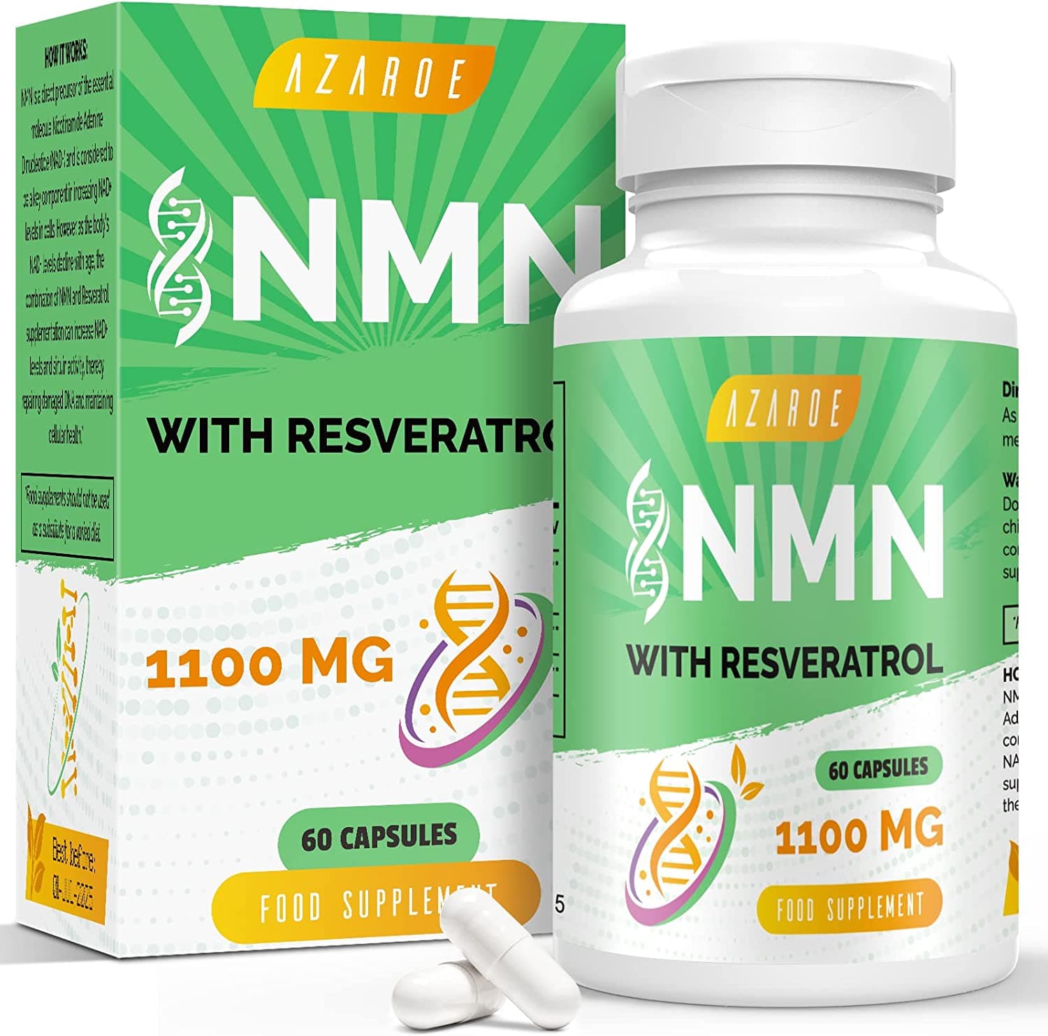 Azaroe Ultra Purity NMN & Trans Resveratrol 1100 mg 60 Count