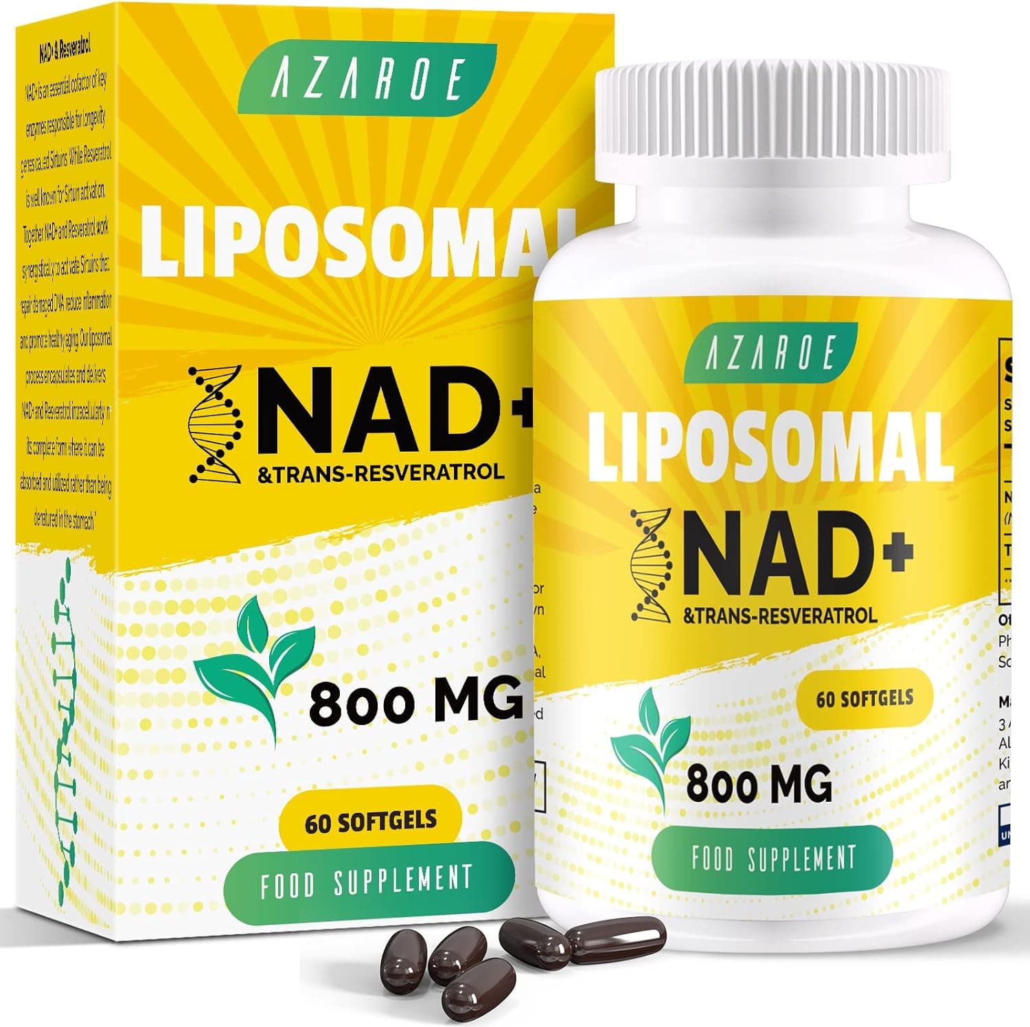 Azaroe Liposomal NAD+ & Trans-Resveratrol - 800 mg 60 Softgels