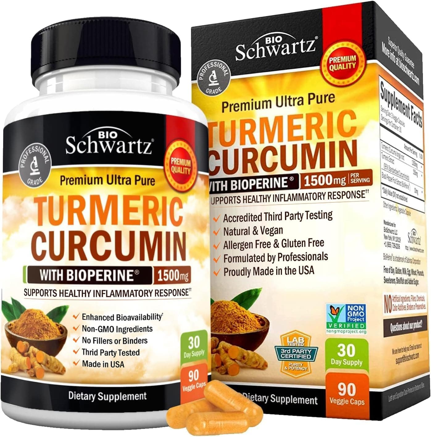 Bio Schwartz Bio Schwartz | Turmeric Curcumin with Black Pepper Extract 1500mg | 90 Capsules