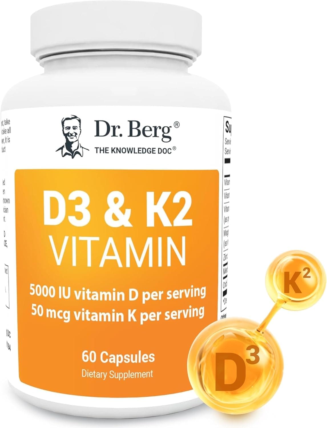 Dr Berg's Dr Berg, Vitamin D3 & Vitamin K2, 60 Capsules