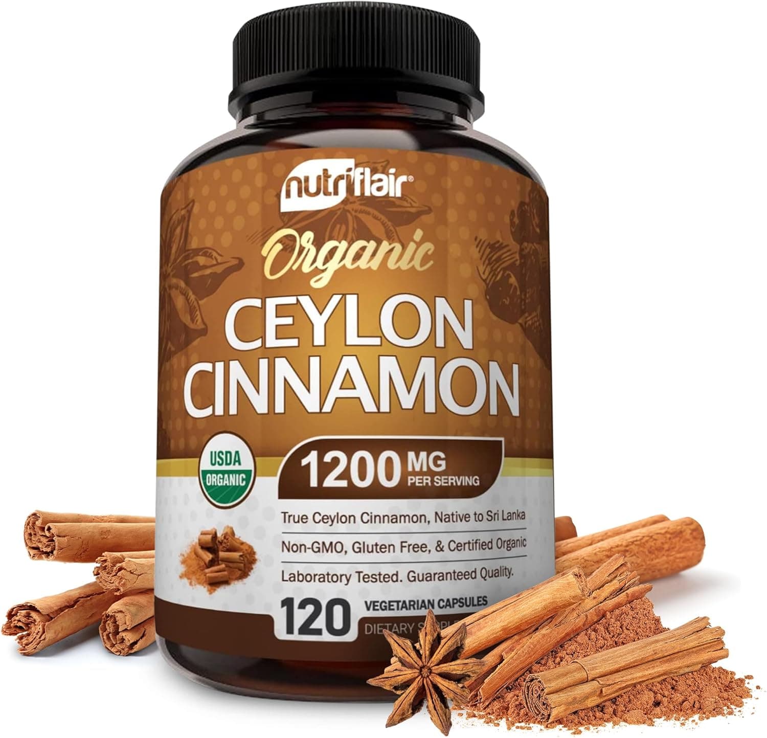 NutriFlair Organic Ceylon Cinnamon Supplement | 120 Capsules