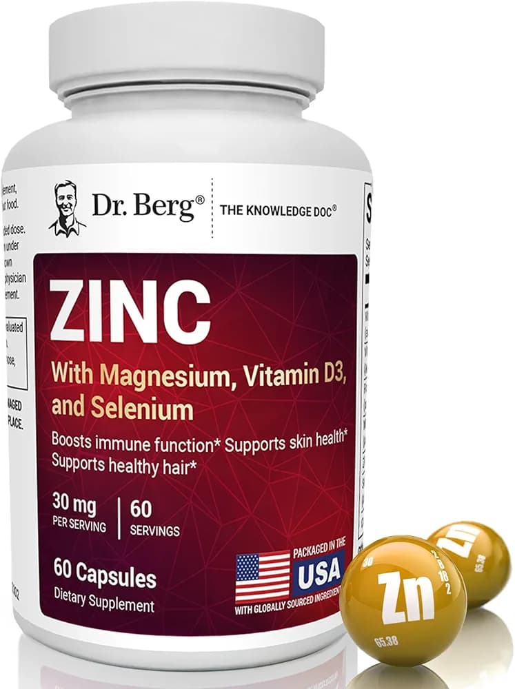 Dr Berg's Dr. Berg Zinc | 30mg Chelated Zinc + Magnesium, D3 & More | Immune Support | 60 Capsules