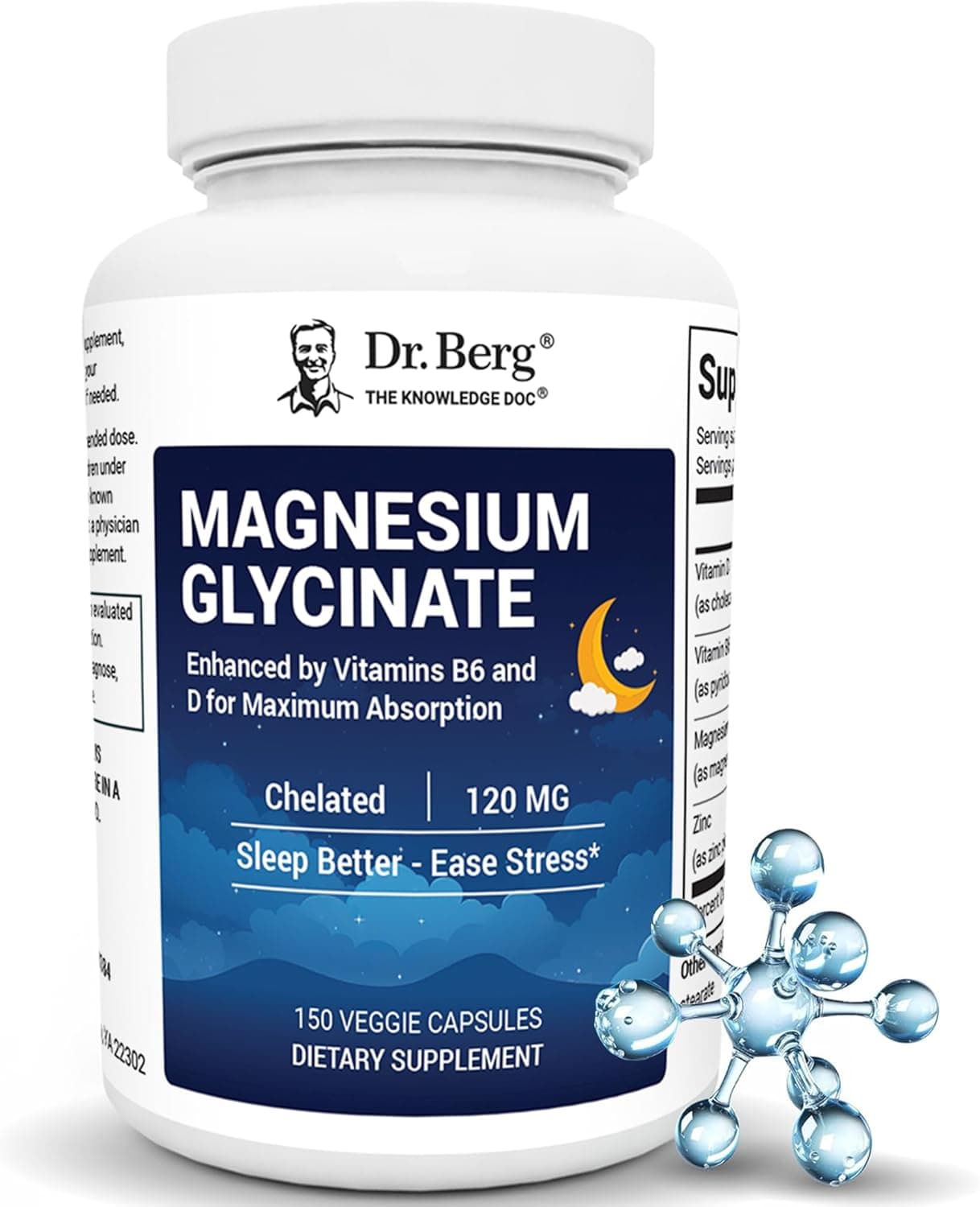 Dr Berg's Dr. Berg Magnesium Glycinate Chelated with Vitamin D, B6, and Zinc – 150 Capsules