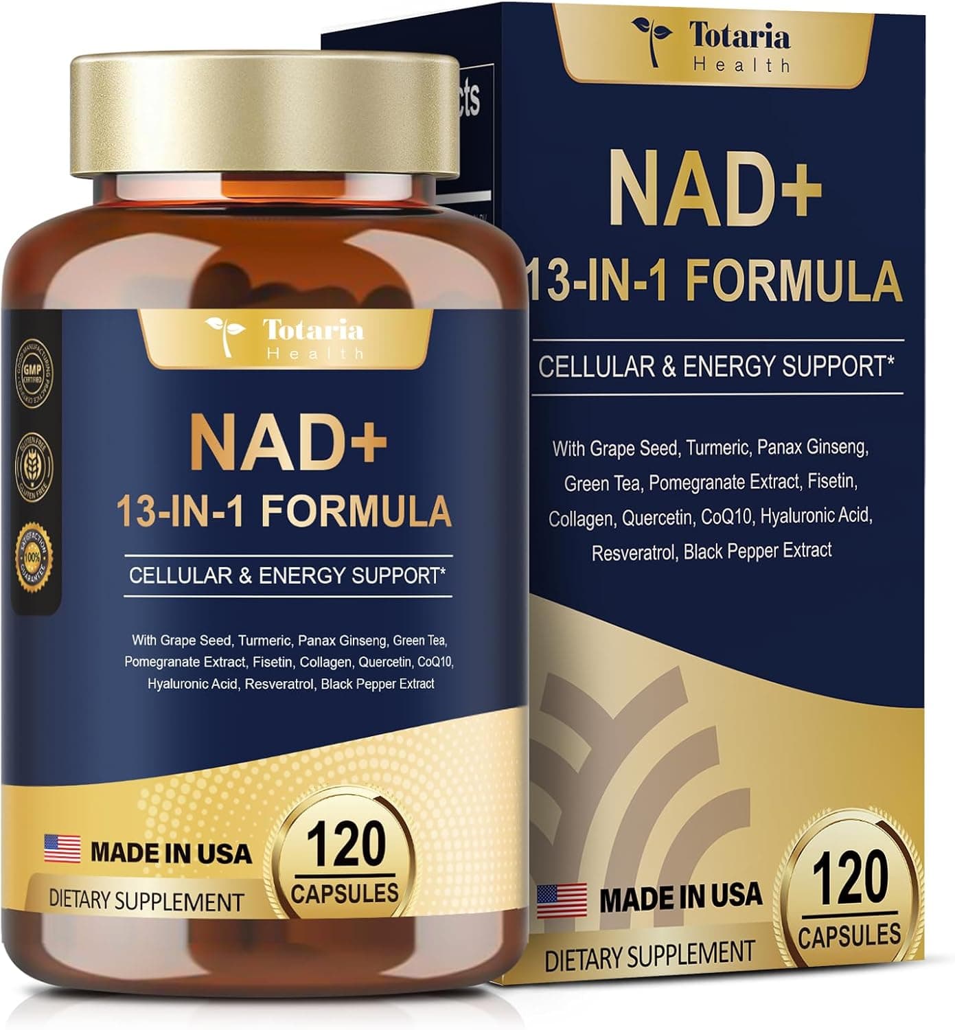 NAD+ Supplement with Nicotinamide Riboside, Resveratrol, Quercetin & Betaine – 120 Capsules