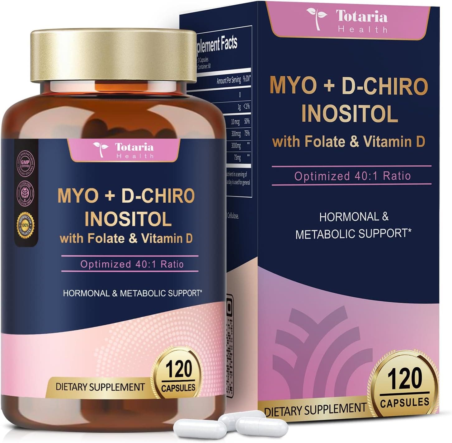 Totaria Myo-Inositol & D-Chiro | PCOS Support 40:1 | 120 Caps