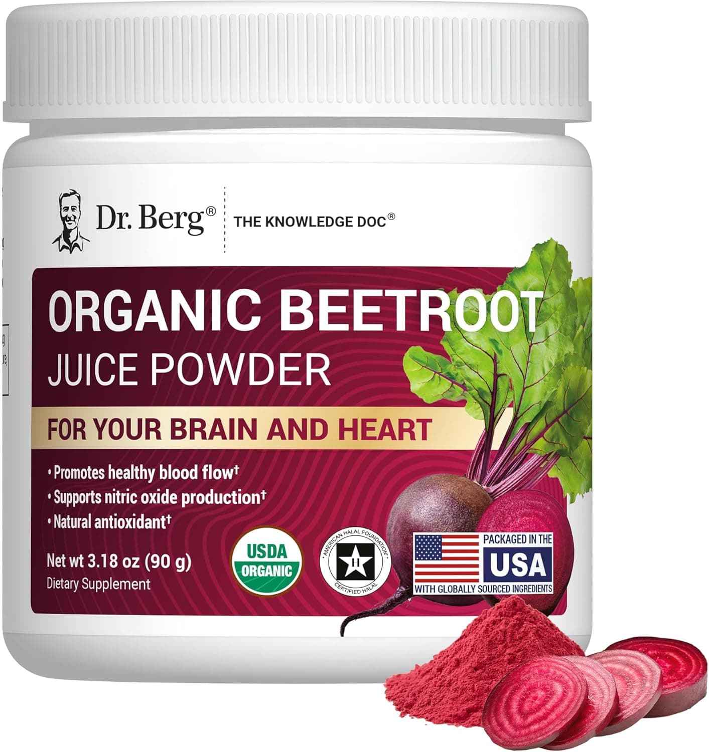 Dr Berg's Dr. Berg Raw Organic Beet Root Powder | Nitric Oxide & BP Support | 30 Servings