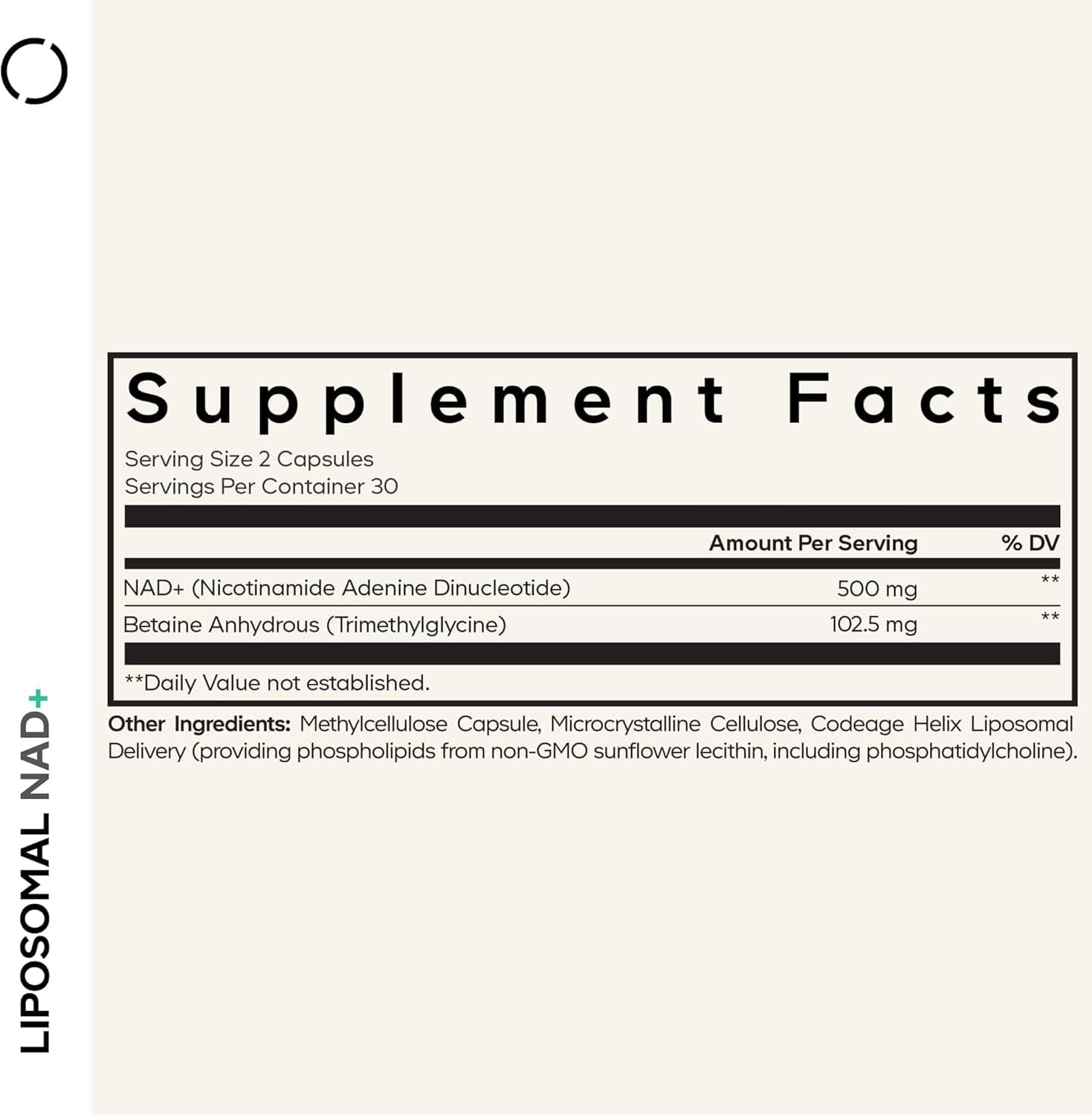 Codeage Codeage Liposomal NAD+ 500mg with Betaine | 60 Vegan Capsules