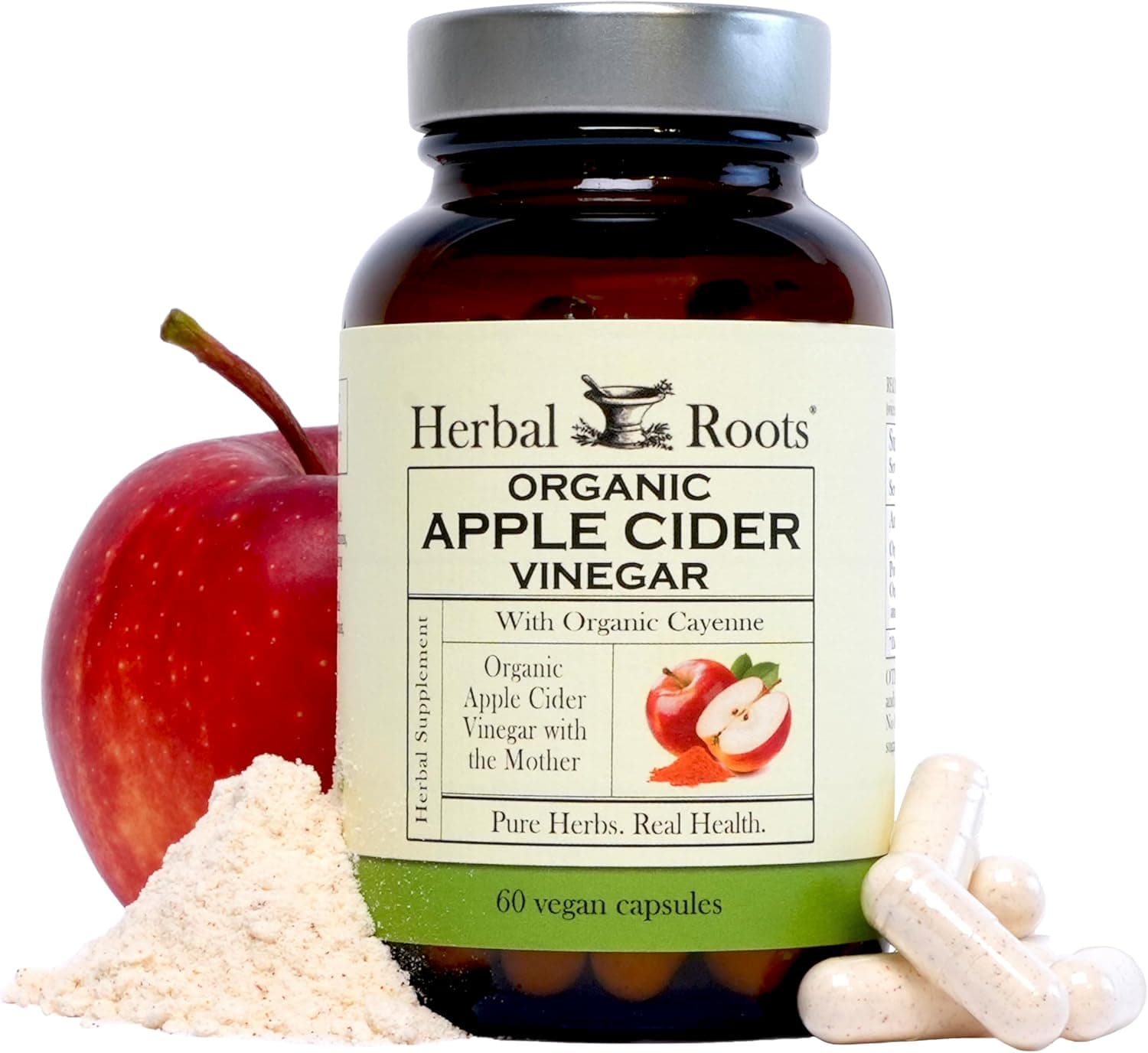 Herbal Roots Herbal Roots Organic Apple Cider Vinegar + Cayenne | 650mg | 60 Vegan Capsules