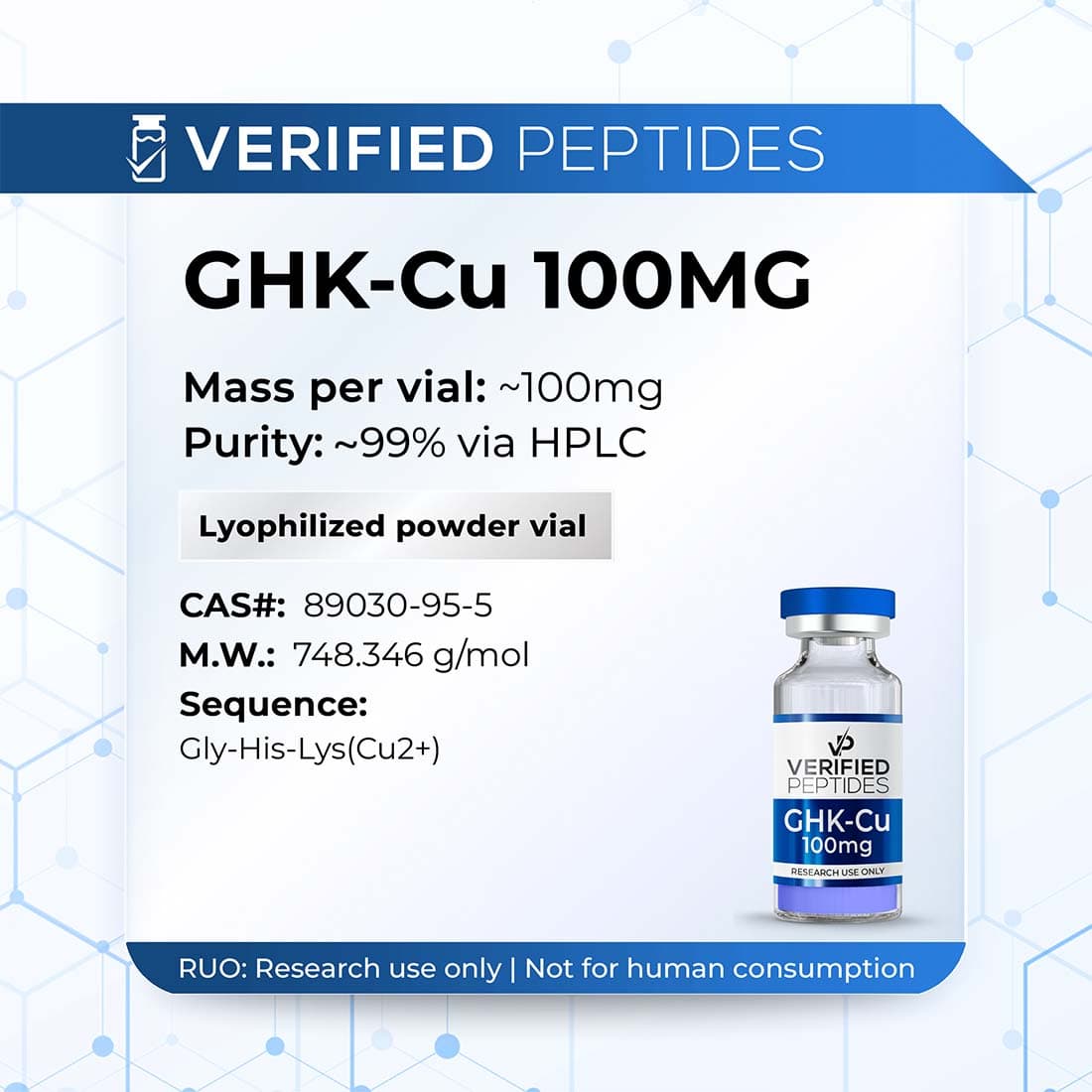 Verified peptides Verified Peptides | GHK-Cu Copper Peptide (100mg) | High-Purity