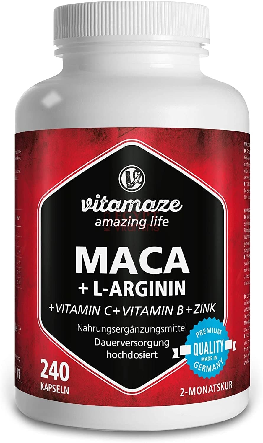 Vitamaze Vitamaze Maca 4000 mg + L-Arginine 1800 mg + Zinc, 240 Capsules