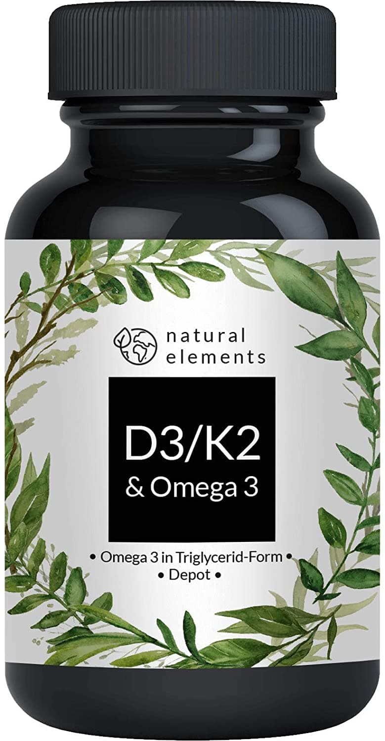 natural elements Natural elements Premium D3+K2+Omega 3 Complex | German Quality, Maximum Absorption | 90 Capsules