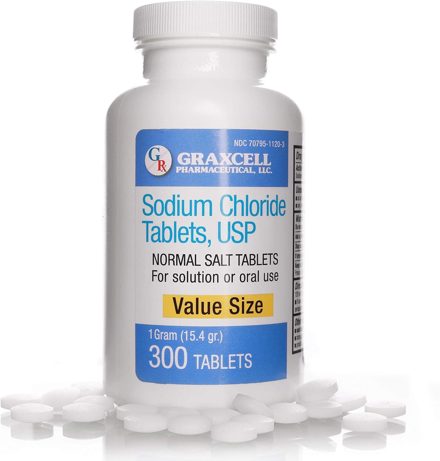 Graxcell Sodium Chloride Tablets 1 Gm | 300 Count | Normal Salt Tablets | (15.4gr.)