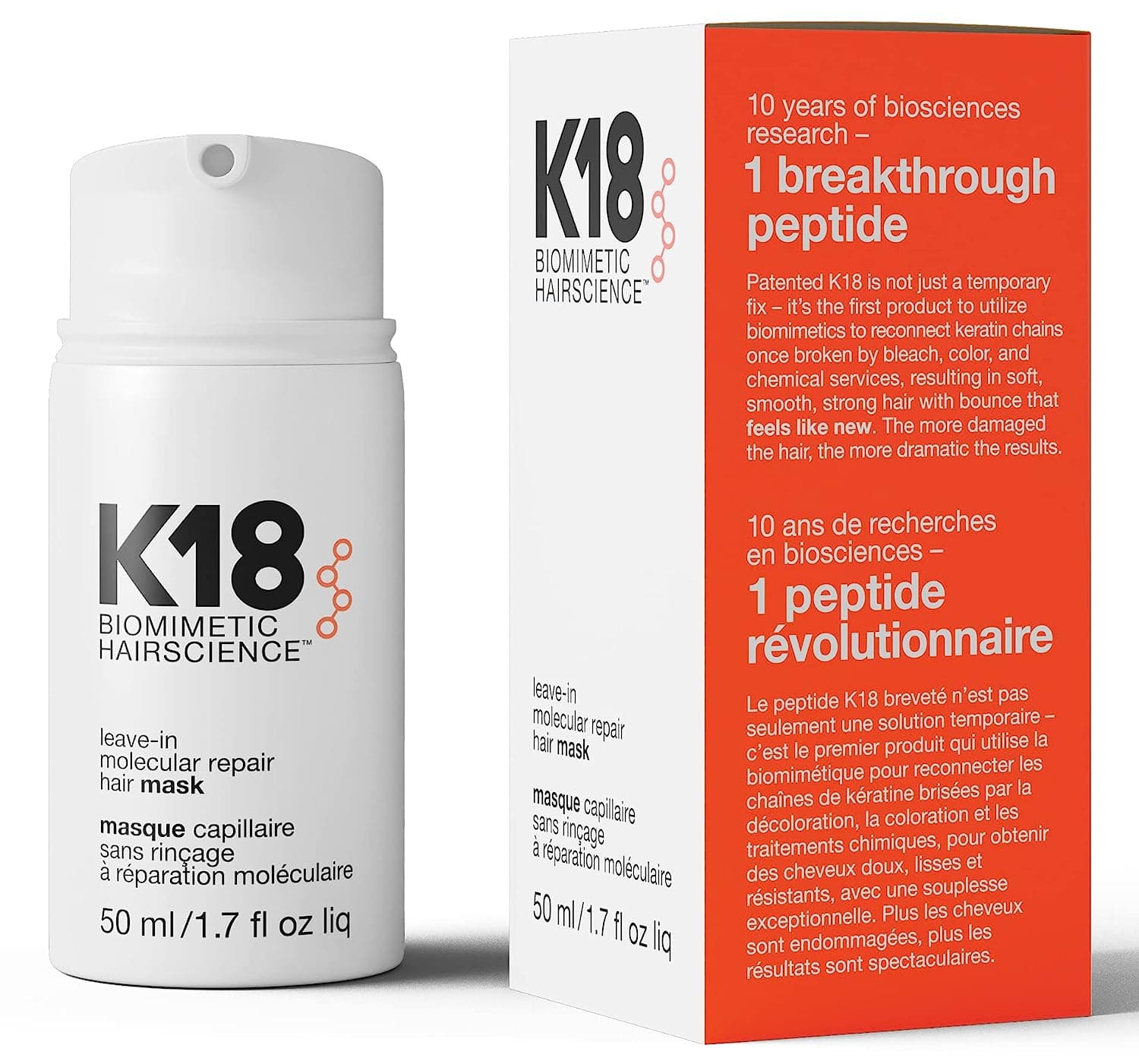 K18 K18 Leave-In Molecular Hair Mask, Repairs Dry or Damaged Hair | 50 ml