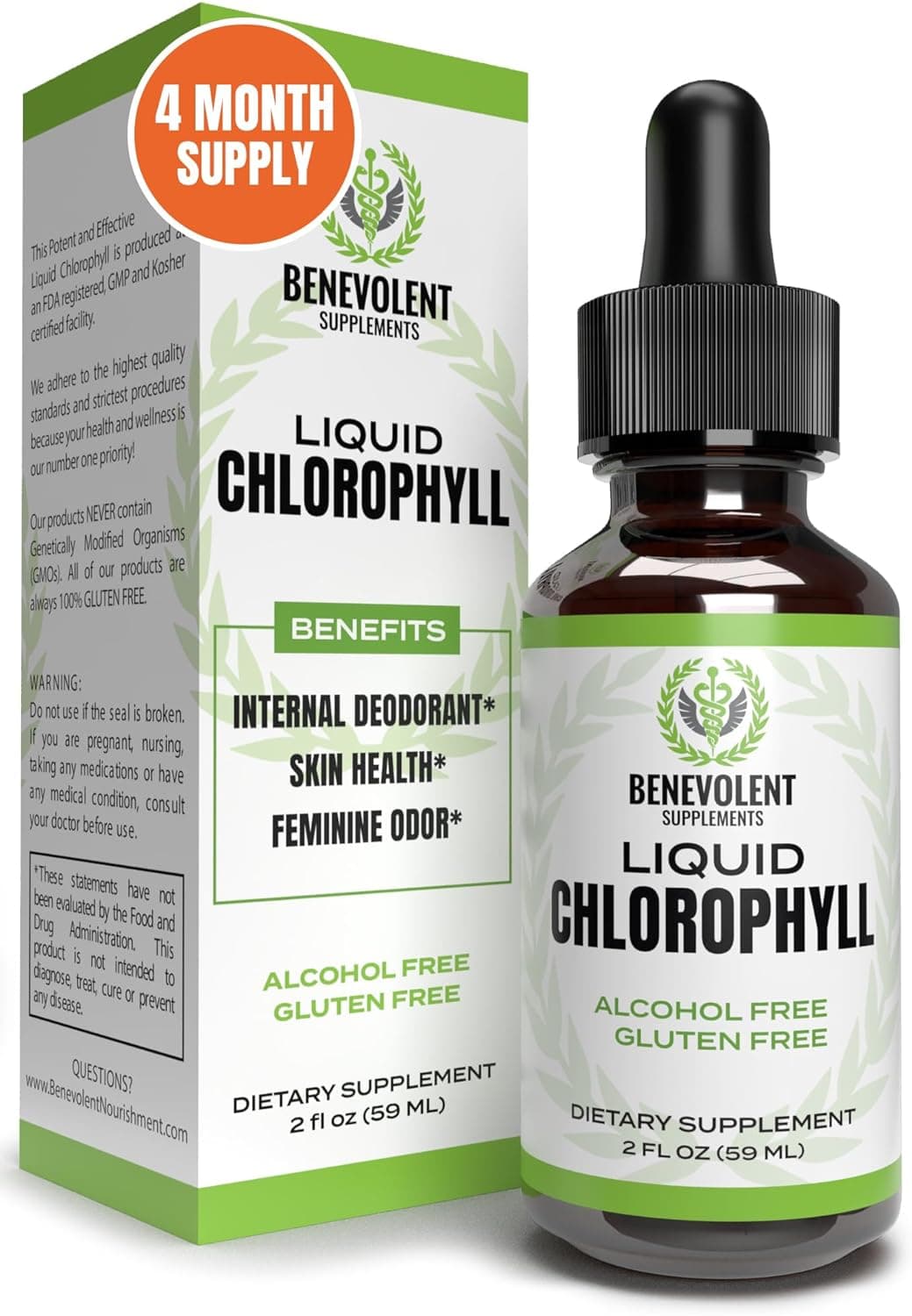Benevolent {Damaged Bottle} Benevolent Liquid Chlorophyll, 59 ml