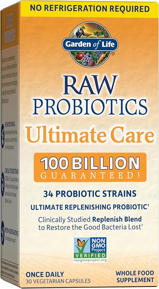 Garden of Life Garden of Life Raw Probiotics: 100 Billion CFU, 34 Strains, Digestive Enzymes | 30 Capsules