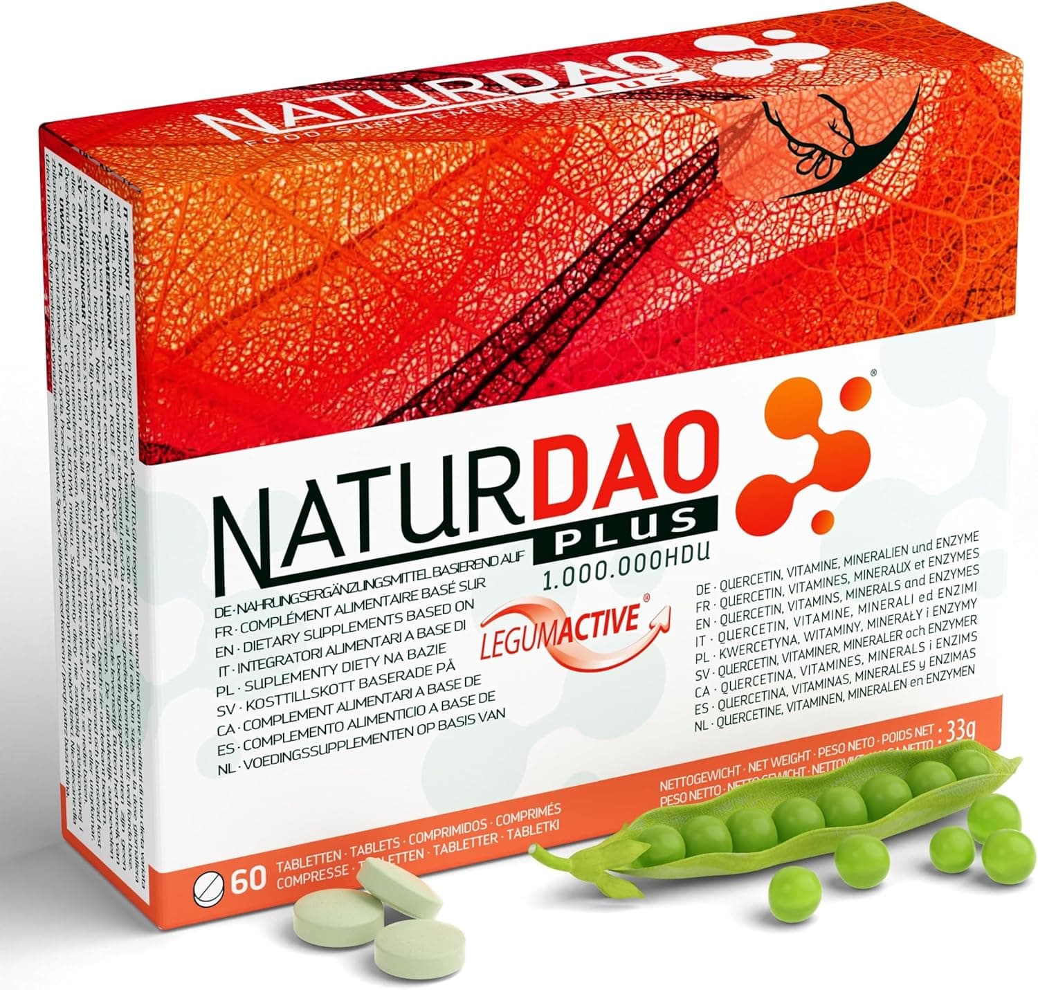 NATURDAOCOM LEGUMACTIVE NATURDAO DAO PLUS Enzyme for Histamine Intolerance – 1,000,000 HDU | 60 Tablets