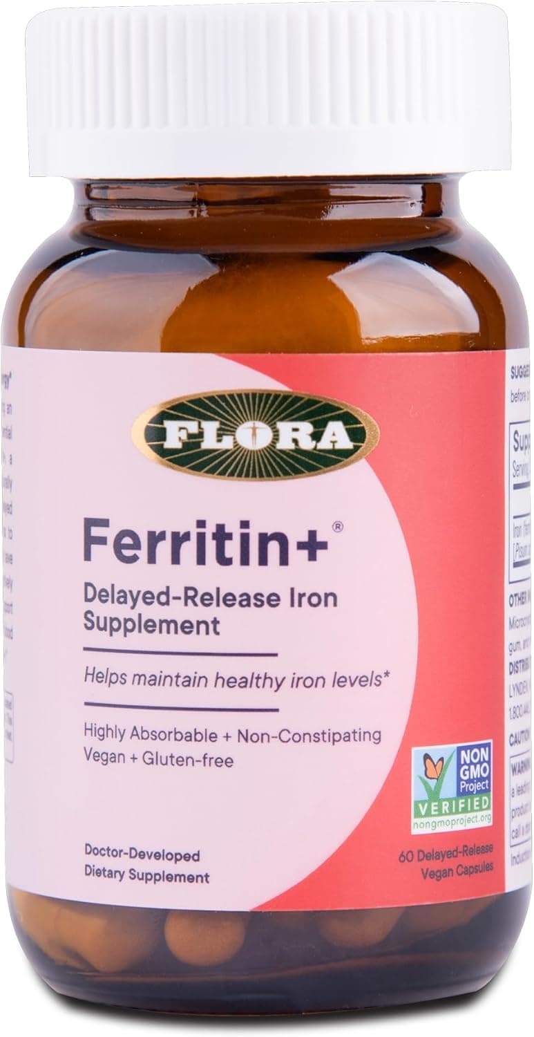 Flora Flora Ferritin+ Delayed-Release Iron Supplement – Blood Cell & Energy Support – 60 Capsules