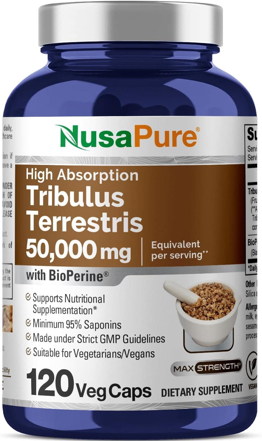 NusaPure Tribulus Terrestris1000 mg Equivalent to 50,000mg| 120 Capsules
