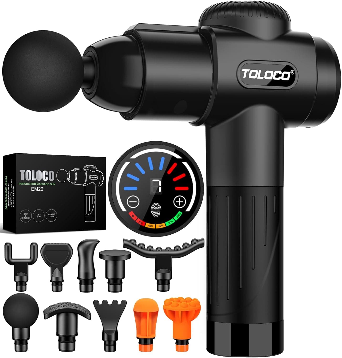 TOLOCO TOLOCO Massage Gun, Deep Tissue Back Massage for Athletes for Pain Relief, Percussion Massager with 10 Massages Heads & Silent Brushless Motor