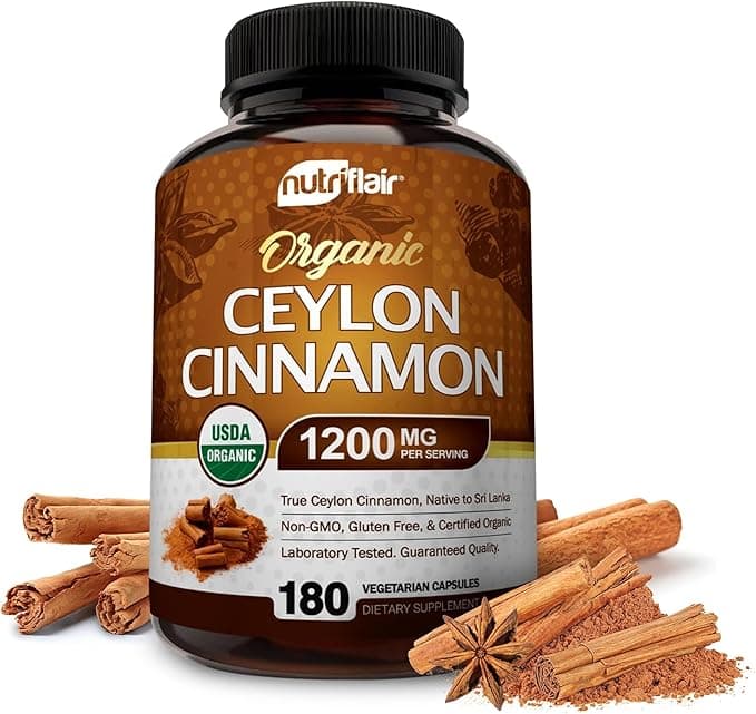 NutriFlair Organic Ceylon Cinnamon Supplement | 180 Capsules
