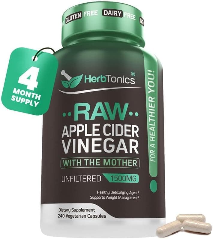 Herbtonics Herbtonics Raw Apple Cider Vinegar ( ACV ) Capsules (1500mg) | 240 Count