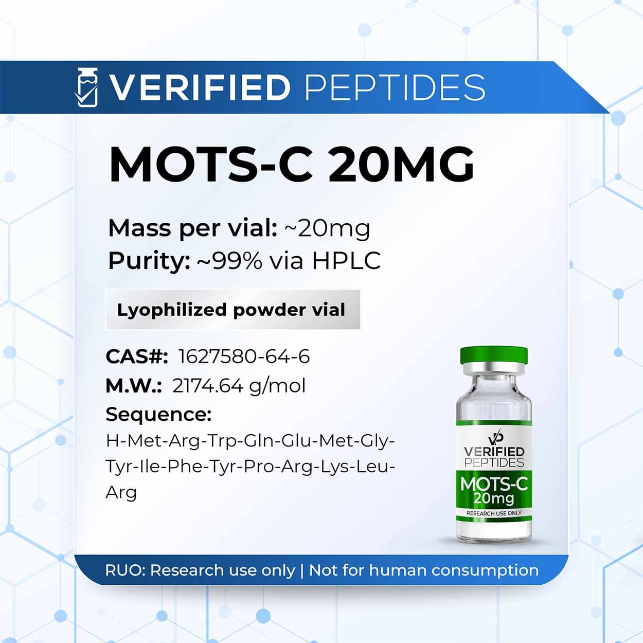 Verified peptides Verified peptides | MOTS-C Peptide (20mg) | High-Purity Research Peptide